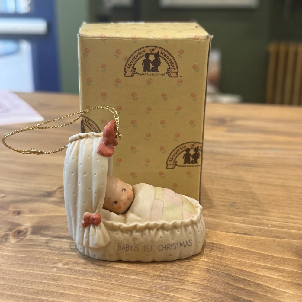 1989 Enesco Baby's First Christmas Porcelain Hanging Ornament Lucie Attwell